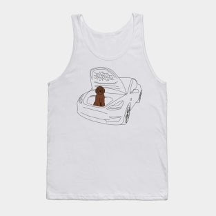 Labradoodle in a Tesla Model 3 Frunk Tank Top